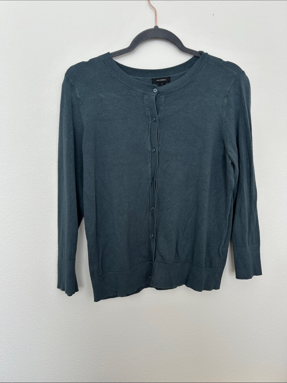 Halogen Dark Teal Button-Up Crewneck Cardigan
